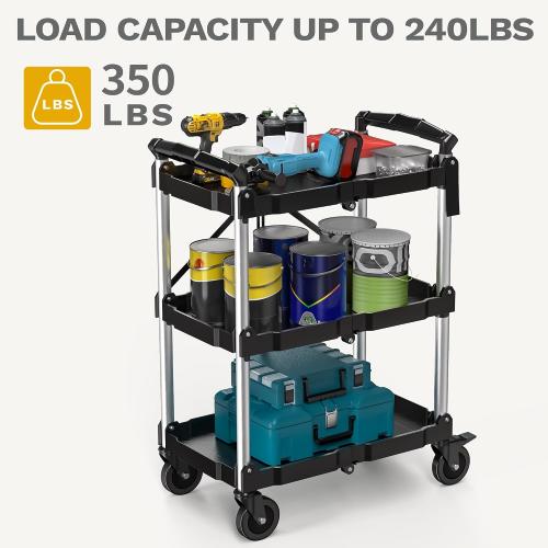 DWVO 350 LBS Foldable Folding Utility Cart on Wheels, Foldable Service Collapsible Utility Carts with Wheels, Collapsible Rolling Cart with Locking for Garage Home Restaurant