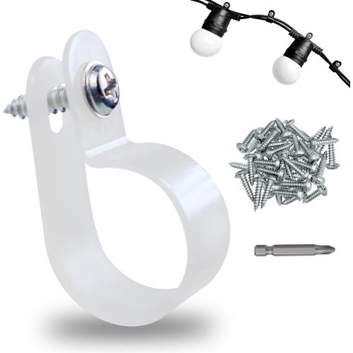 60 Pack 1/4 in Rope Light Clips p-Style Mounting Clips Plastic Cable Clamps for Wire Management(White-60p, 1/4)