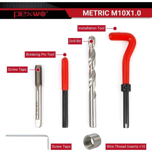 M10×1.0 Helicoil Thread Repair Kit, Thread Repair Tool with HSS Drill Bit & Thread Inserts, Metric Thread Repair Installation Kit for Rethreading Internal Threads with Carry Case