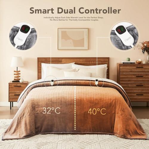 Homemate Electric Heated Blanket Full Size - 72x84 Heated Bed Blanket Throw with 10 Heating Levels 8 Hours Auto Off Fast Heating Over-Heat Protection-Ultra Soft Flannel ETL Certified, Grey