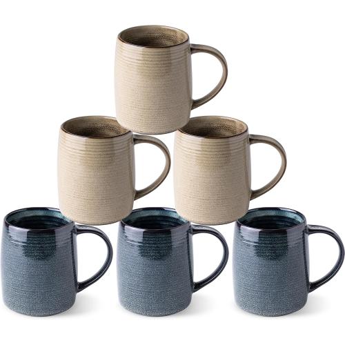 GBhome Large Ceramic Coffee Mugs Set of 6, 18oz Handmade Stoneware Coffee Mugs Set for Latte/Cappuccino/Hot Cocoa, Dishwasher & Microwave Safe, Multi-Color