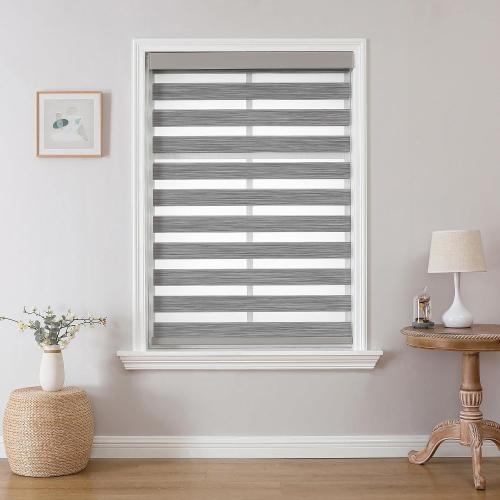 Joydeco Cordless Zebra Blinds (Pro), Dual Layer Light Control Zebra Blinds for Windows, Light-Proof Aluminum Cover, Free-Stop Roller Shades for Home & Office (Gray, 37 W x 75 H)