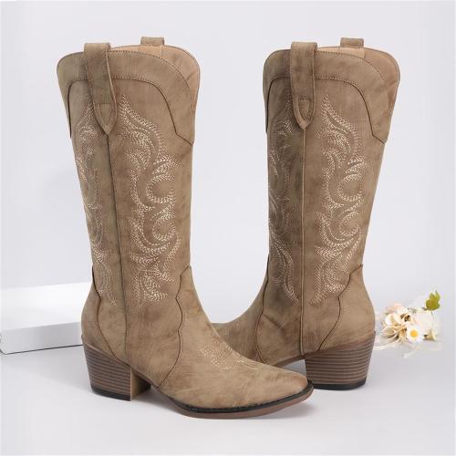 SIZE 9.5 ❗❗Athlefit Cowboy Cowgirl Boots for Women Western Fashion Embroidery Chunky Heel Pointed Toe Comfortable Mid Calf Boots with Side Zipper
