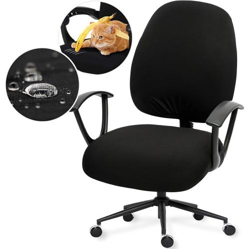 Water-resistant Stretchable Computer Chair Covers - Washable Rotating Backrest and Seat Protectors for Pets - Black