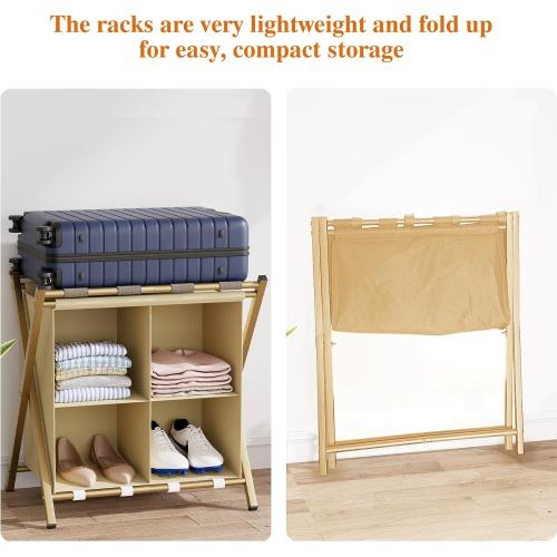 aboxoo Luggage Rack with storage, Guest Room Folding Suitcase Stands, Holds up to 120 lb, Space Saving Suitcase Holders for guest room, Bedroom Hotel, Gold