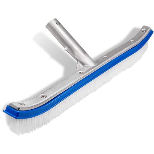 Swimming Pool Wall & Tile Brush,18 Heavy Duty Vinyl Polished Aluminum Back Cleaning Brush Head Designed for Cleans Walls, Tiles & Floors, Nylon Bristles Brush Head with EZ Clips (Pole not Included)