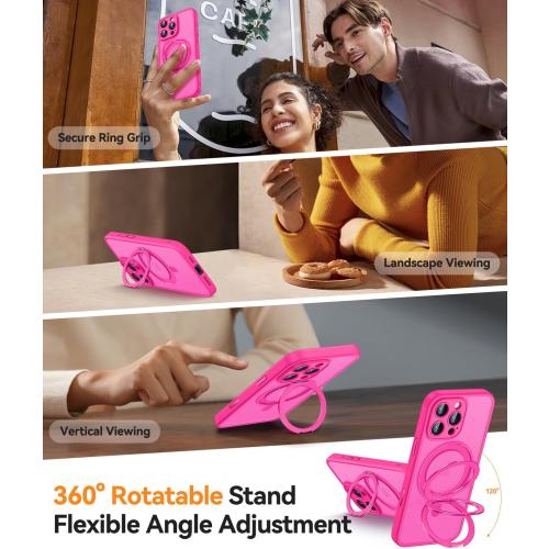 CANSHN 360° Spin Magnetic Stand for iPhone 16 Pro Max Case with Camera Control [Full Camera Protection] [Compatible with Magsafe] Translucent Matte Shockproof Protective Phone Cover 6.9 - Hot Pink