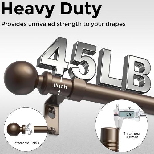 Bronze Curtain Rod 36-91 Inch, 1 Inch Adjustable Heavy Duty Curtain Rods for Windows, Decorative Modern Window Treatment Rods, Telescopic Splicing Metal Drapery Pole, Easy Installation