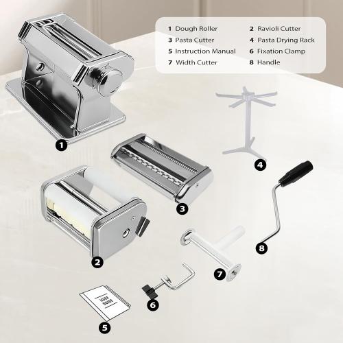 MZTOGR 3-in-1 Pasta Maker Machine - 9 Thickness Stainless Steel Roller