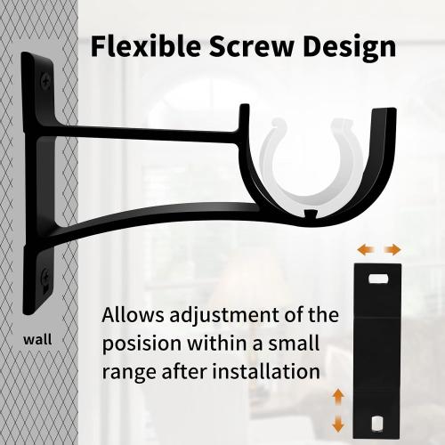 KOLAKO 8 Pack Curtain Rod Bracket, 1 Inch Heavy Duty Holder Black Drapery Single Hooks for Wall