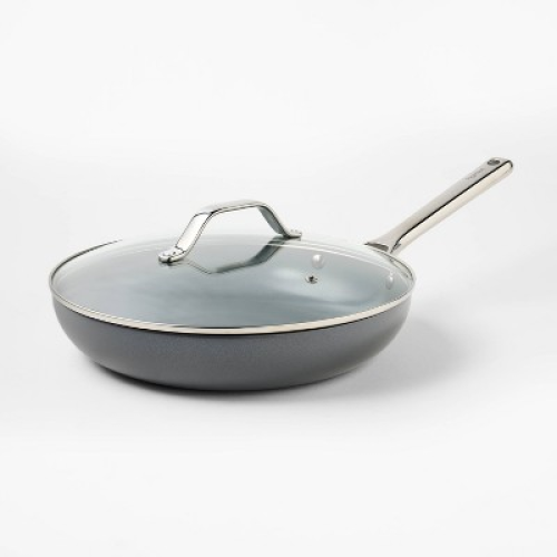 12 Aluminum Ceramic Fry Pan with Cover Dark Gray - Figmint™