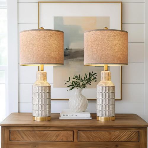 USumkky 25 Modern Ceramic Lamps Single Table Lamp for Living Room Bedroom Farmhouse Nightstand Bedside Lamps
