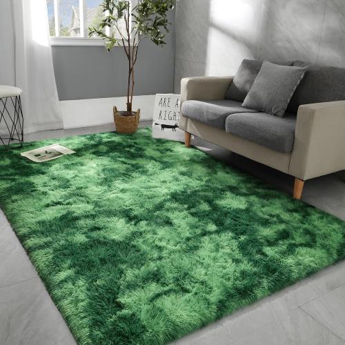 Large Area Rugs for Living Room, Super Soft Fluffy Modern Bedroom Rug, Tie-Dyed Green Indoor Shag Fuzzy Carpets for Girls Kids Nursery Room Home Decor