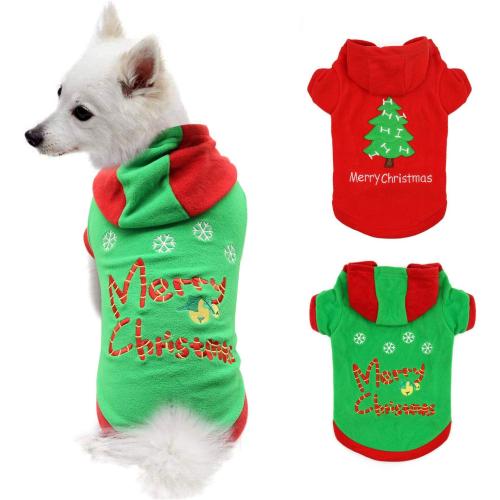 HYLYUN Puppy Christmas Outfit 2 Packs - Small Dog Christmas Outfits Pet Santa Claus Suit Dog Hoodies for Small Dogs and Cats L