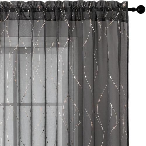 2 SMILE WEAVER Grey Sheer Curtains 84 Inch Long for Living Room,Privacy & Light Filtering Semi Sheer Curtain with Star Print Design,Lightweight Voile Transparent Bedroom Window Drapes,2 Panels