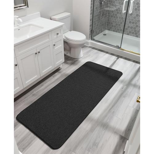 Bosap Bath Mat,Ultra Thin Bathroom Runner Rugs,Large Bath Mats for Bathroom,Quick Dry,Non-Slip,Machine Washable,Low Pile,Bath Rug,Shower Outside,Sink,Home Decor Accessories.Black,3'x5'(36x60inch)