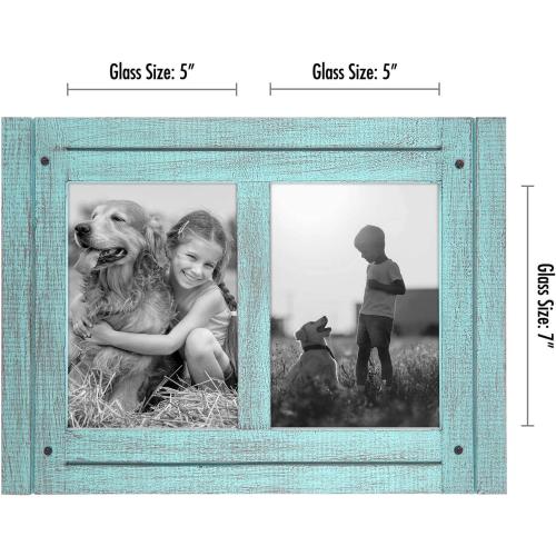 Americanflat 5x7 Double Picture Frame - Rustic Turquoise Blue