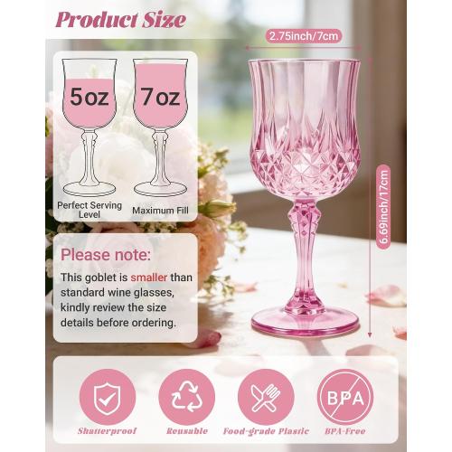 Pink Plastic Wine Glasses Acrylic Goblets Unbreakable