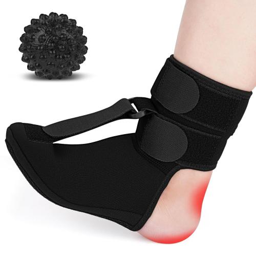 Plantar Fasciitis Night Splint Sock, Upgraded Achilles Tendonitis Brace with Massage Ball for Women & Men, Soft & Comfortable Foot Drop Night Splint for Morning Pain Relief, Small-Black