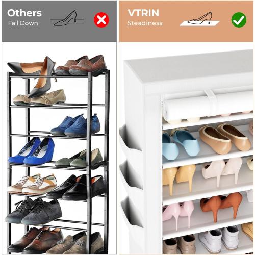 VTRIN Vertical Narrow Shoe Rack Organizer Tall Shoe Rack for Closet Entryway 10 Tier Non-Woven Cover Shoe Shelf Holds 36-41 Pairs Free Standing Shoe Storage Cabinet with Dustproof Cover, White