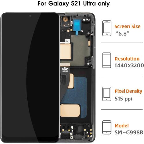 InCell Galaxy S21 Ultra Display Screen Replacement for Samsung Galaxy S21 Ultra with Black Frame G998B G998U G998U1 G998W LCD Screen Touch Digitizer Assembly(No Fingerprint Function)