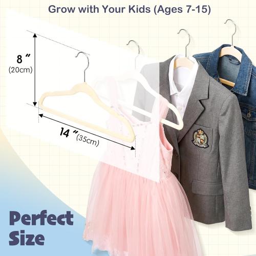 HOUSE DAY 14 Inch Kids Velvet Hangers 50 Pack, Durable Big Kid Hanger Beige