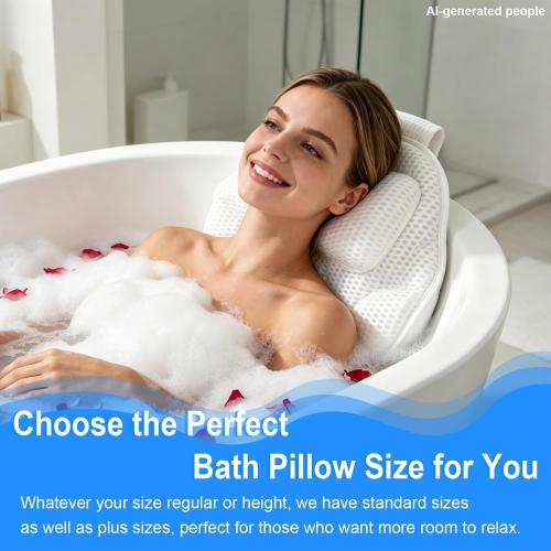 Luxury Oversized Petal-Shaped Bath Pillow for Head, Neck and Backrest, Extra Thick, Polyester, White, Anti-Slip Suction Cups, Washable, Spa Bathroom Accessories