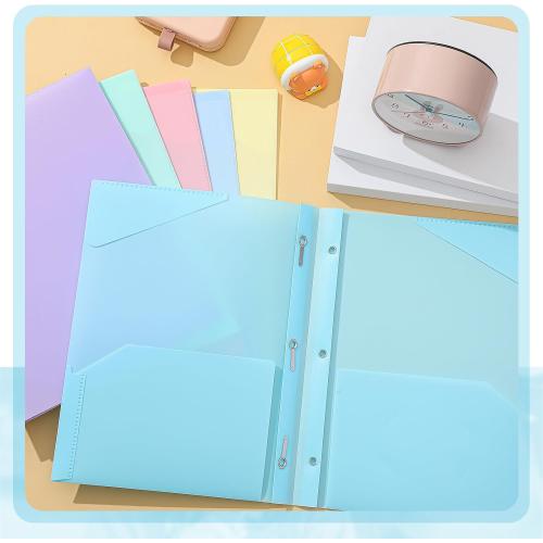 Yeaqee 12 Pcs Pastel Folders with Pockets and Prongs Plastic Folder 2 Pockets 3 Prongs with Card Slot for Office, School for Students, Teachers, Office Workers