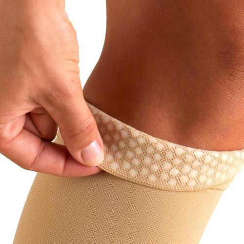 Truform 20-30 mmHg Compression Stockings for Men and Women, Thigh High Length, Dot-Top, Open Toe, Beige, Medium