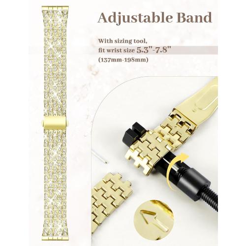 JR.DM Diamond Bands with Bling Case Women ONLY Compatible with Samsung Galaxy Watch 7/6 40mm 44mm, 20mm watch band with Protective Cover Bumper Silver Gold Luxury Metal Bracelet Replacement Strap