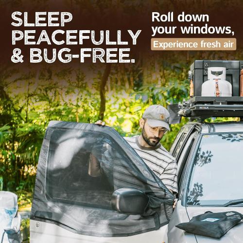 Living in a Bubble Magnetic Bug Screen for Front Doors (Pair), Universal Size for Sprinter, Metris, Ford Transit, and Other Vans & Cars - Car Living Essentials & Van Life Accessories