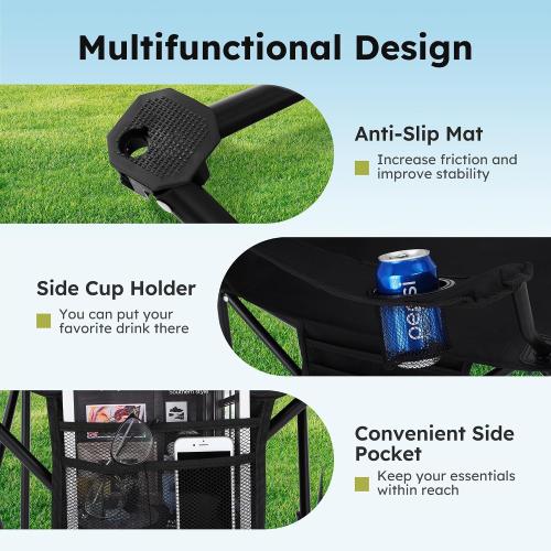 ALPHA CAMP Camping Chairs 350LBS Capacity, Heavy Duty Folding Chair with 4-Can Cooler Bag, Portable Outdoor Chair with Cup Holder for Adults, Collapsible for Tailgating, Beach, Fishing