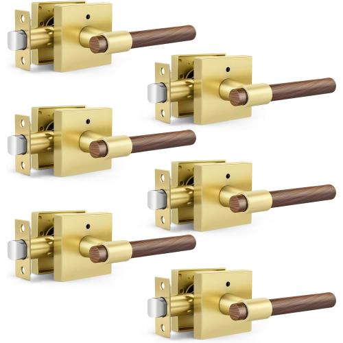 Goldenwarm 6 Pack Interior Privacy Door Handles, Zinc Alloy Heavy Duty Door Lever Handle for Bedroom Bathroom, Keyless Push Button Lock, Reversible, Fits Standard Doors