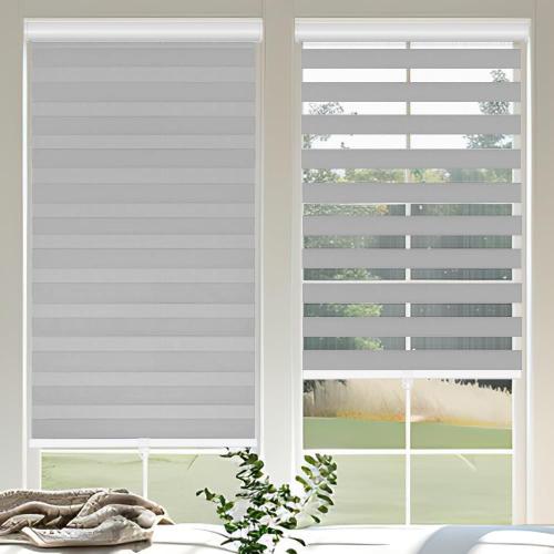 Cordless Zebra Blinds for Windows, 18 W x 72 H Zebra Roller Shades with Valance Free Stop Zebra Roller Shades, Light Control Window Treatments Dual Layer Sheer Blinds for Day and Night, Grey