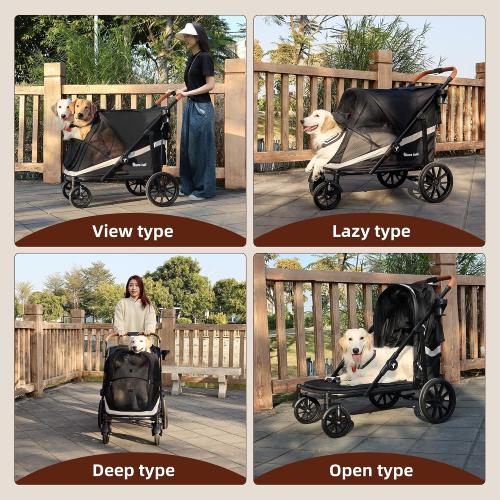 Dog Stroller for Large Dogs One-Click Folding 4 Wheel Foldable Dog Stroller for 2 Dogs with Storage Pocket Suitable for Pets Up to 80LBS (Black, Large)