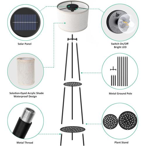 VISFLAIR 2 Pack Solar Lights with 2-Tier Plant Stand, Outdoor Floor Lamps, Waterproof Solar LED Edison Bulb Floor Lamps for Patio Porch Deck Yard Garden Decor
