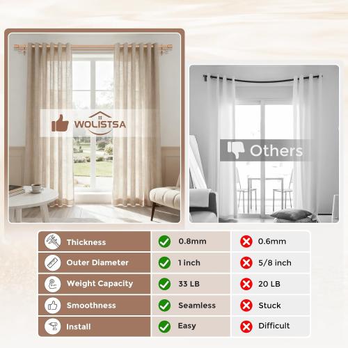 Wood Double Curtain Rod 36-153 Inch, Boho Decorative Dual Rod