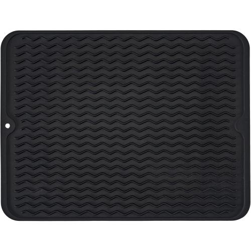 Silicone Dish Drying Mat, Non-Slip Easy Clean Sink Mat, Black, 16 x 12