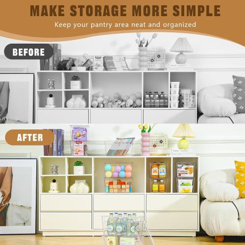 Freebat 6 Pack Clear Storage Bins with Lids, 7 Quart Pantry Organizer Bins