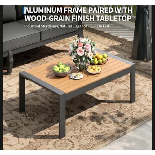 Metal Outdoor Coffee Table, Rectangle Patio Coffee Table, All-Weather Coffee Side Table for Balcony, Poolside, Deck, Garden, Dark Grey