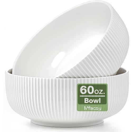 Mfacoy 2 Pack Salad Bowl, 8 inch 60 oz Large Serving Bowl Set, Deep Bowl for Kitchen, White Ceramic Bowl Set for Soup, Cereal, Ramen, Pasta, Salad, Dishwasher & Microwave Safe, Easy Clean
