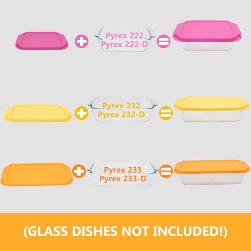 Silicone Lids for Pyrex 222丨232丨233丨222-D丨232-D丨233-D Glass Baking Dish, 3 Pack Silicone Lids for Pyrex Glass Baking Dish, Dishwasher & Freezer & Microwave Safe (Baking Dish Not included)