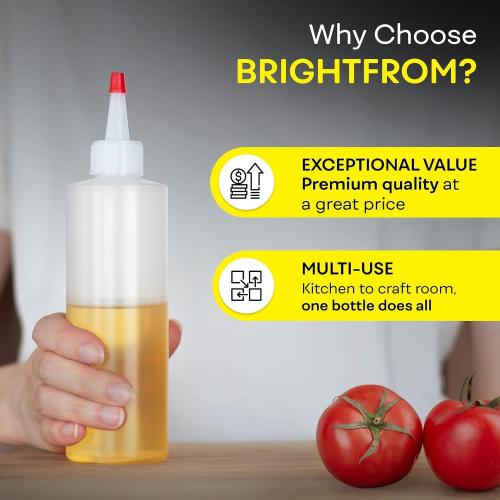 BRIGHTFROM Condiment Squeeze Bottles, 8 OZ Empty Squirt, Red Top Cap, Leak Proof - for Ketchup, Mustard, Syrup, Sauces, Dressing, Oil, Arts & Crafts, BPA FREE Plastic - Perfect for Kitchen - 1 PACK