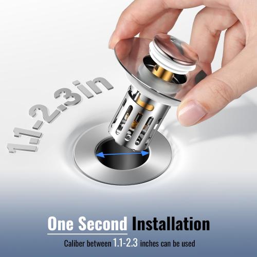 Heavy-Duty All-Metal Sink Stopper & Drain Strainer for Bathroom, Anti-Clog Anti Drain Flies/Smell Blocking/Easy Cleaning/2-Pack/Dual Drainage Modes/Pop-Up Design/Fits 1.1–2.36 Drain