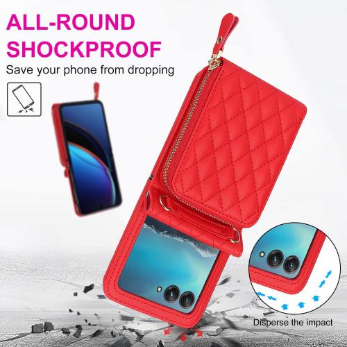 Asuwish Phone Case for Motorola Razr Plus 2023/Moto Razr 40 Ultra Wallet Crossbody Lanyard Strap & Kickstand Hinge Protection Heavy Duty Matte Hard Card Holder Cover Razr    5G XT2321-3 Women Men Red