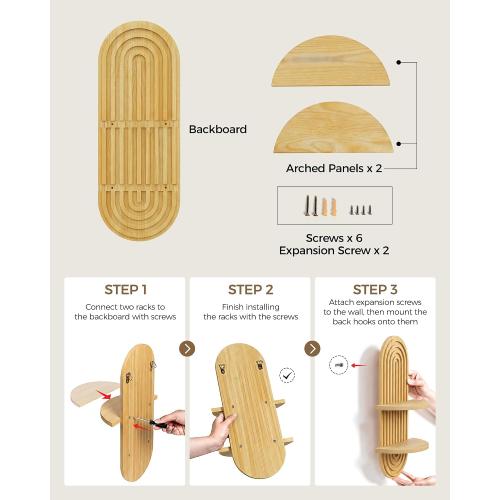 Bamworld Boho Wall Decor Plant Wall Shelf Wood Plant Holder Natural 2PCS