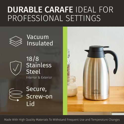 Cresimo Thermal Coffee Carafe 68oz / 2L - 12 Hours Hot Beverage Dispenser, Insulated Stainless Steel Carafe for Liquids, Coffee Carafes For Keeping Hot Water Dispenser for Parties - Large Tea Flask