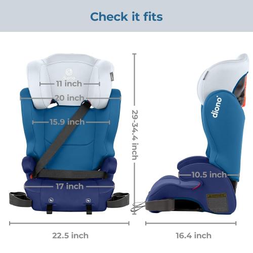 Diono Cambria LE, 2-in-1 Belt Positioning Booster Seat,Backless and High-Back Booster seat for Children from 40—120 lb,17 Wide,6 Headrest Positions,Lightweight with Latch,Blue