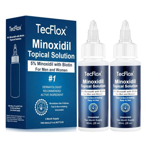 5% Minoxidil with Biotin for Men & Women, Beard Growth Oil, Hair Growth Serum, Unisex, 2-Pack, Total 4 fl oz for 4 Months