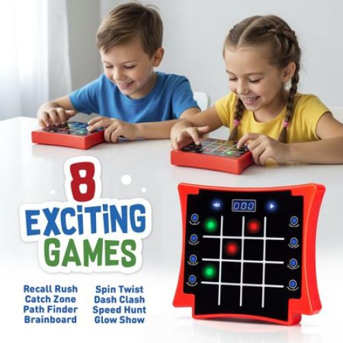 Electronic Light-Up Activity Pad for Kids Ages 6-12  | 8-in-1 Handheld Game | Brain & Memory Games | Great Gift Ideas for Boys and Girls. Focus Training | Educational Travel Toy